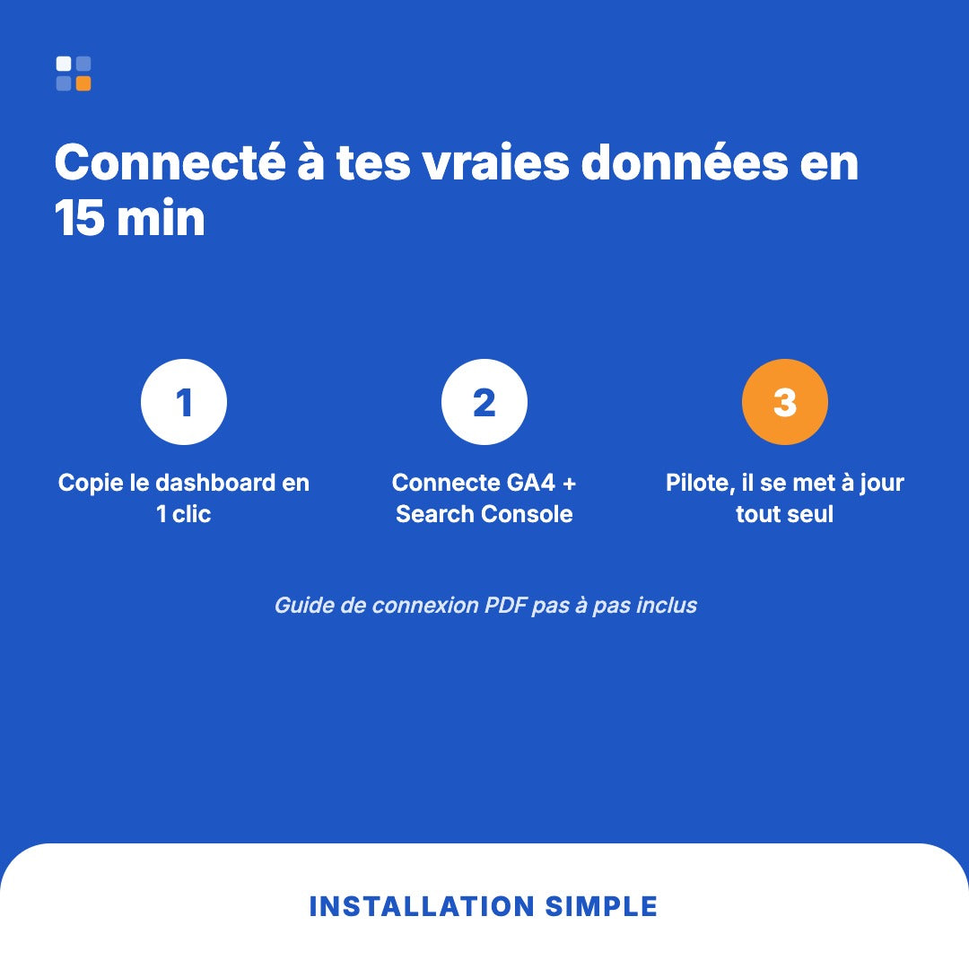 Connexion du dashboard KPI site internet à Google Analytics 4 et Search Console en 15 minutes