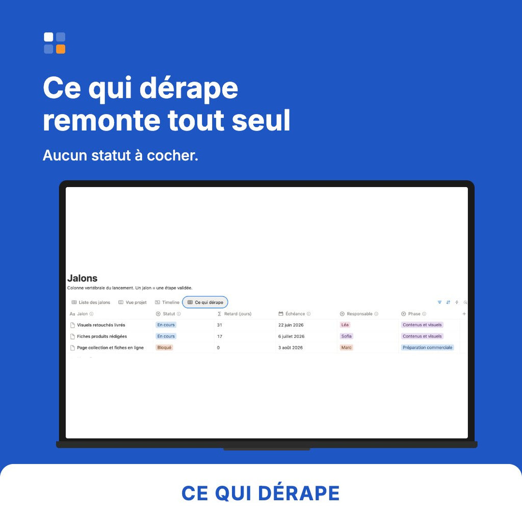 Détection automatique des retards dans le planning de lancement produit Notion