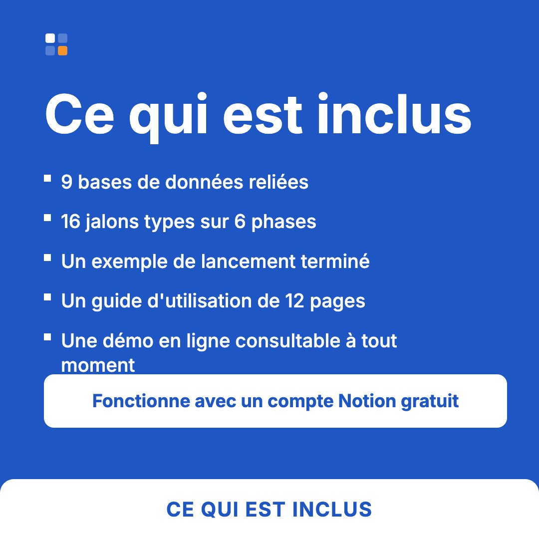 Contenu du modèle Notion de planning de lancement produit, compatible Notion gratuit